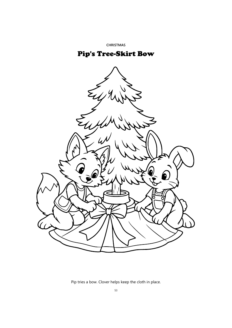 A real holiday coloring page featuring the Little Paws animal friends